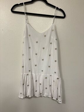 White Star-Embroidered Spaghetti Strap Dress